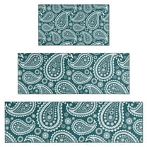 Teal Paisley Pattern Kitchen Rugs Sets Of 3,Kitchen Runner Rugs Non Skid Washable,Decorative Kitchen Floor Mats for Kitchen,Sink,Laundry,17"x30"  17"x47"   17"x59"