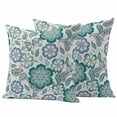 thumbnail image 1 of Teal Paisley Pattern Outdoor Waterproof Pillow Covers, Boho Ethnic Floral Traditional Decorative Square Throw Pillowcase Sofa Cushion Sham for Patio/Couch/Chair, 16"x16" 2 Pack, 1 of 8