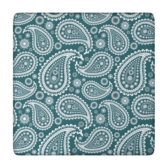 Teal Paisley Pattern Square Fitted Tablecloth with Elastic Edge,Square Table Cover,Washable Elastic Table Cover for Home Kitchen Party Decor 34"x34"