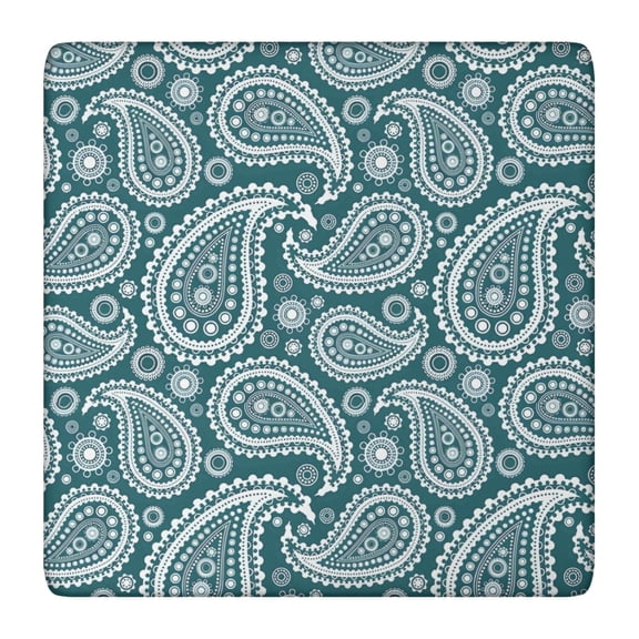 Teal Paisley Pattern Square Fitted Tablecloth with Elastic Edge,Square Table Cover,Washable Elastic Table Cover for Home Kitchen Party Decor 36"x36"