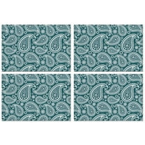 Teal Paisley Pattern Summer Placemats Table Placemats Set Of 4-Linen Kitchen Washable Placemats Table Mats 11.8"x17.7" Non-Slip Heat Resistant