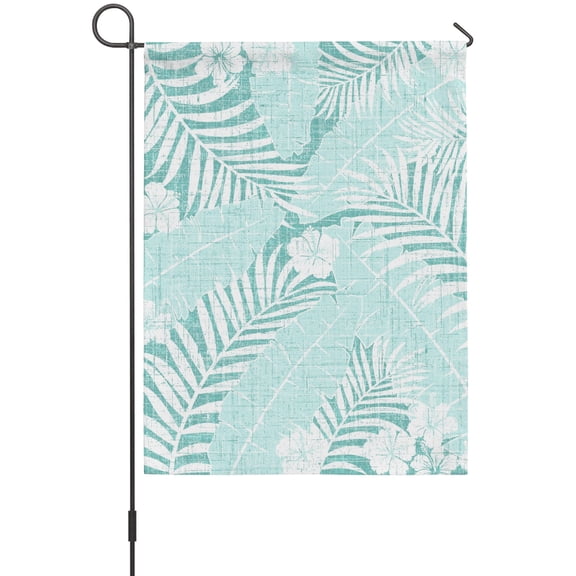 Teal Palm Leaf House Flag 28 x 40 Inches, Country Vintage Farmhouse Leaves White Flowers Weather Proof Outdoor Patio Flags Double Sided Small House Decoration for Yard Lawn Outside Home