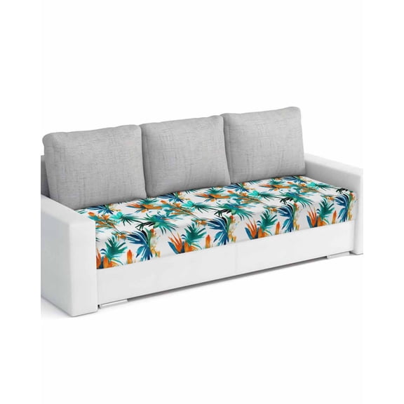 Teal Palm Leaf Sofa Couch Cushion Covers Washable, Removable Stretchable Sectional Couch Covers, Orange Summer Botanical Leaves Slipcovers for L & T Shape Sofa Furniture Protector L Size 1 pc