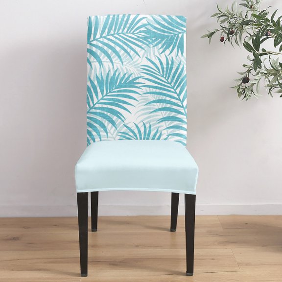Teal Palm Leaves Dining Chair Covers Set of 1, Summer Botanical Tropical Plant Rustic Chair Covers for Dining Room Removable Seat Protectors Slipcovers for Home Party Wedding Banquet