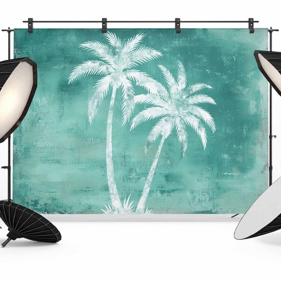 Teal Palm Tree Backdrops for Photography, Summer Tropical Beach Country Rustic Island Tree Leaf Fabric Photo Background Sturdy Studio Props for Photo Studio, Video Recording Photoshoot 10x8ft