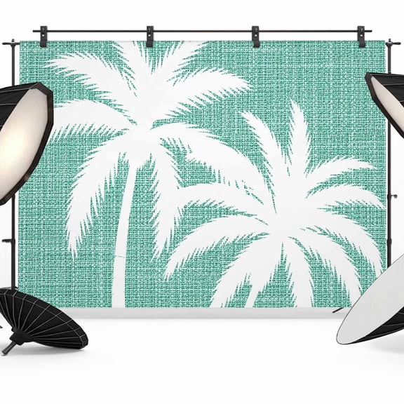 Teal Palm Tree Backdrops for Photography, Summer Tropical Beach Country Tree Leaf Linen Texture Fabric Photo Background Sturdy Studio Props for Photo Studio, Video Recording, Booth & Photoshoot 7x5ft