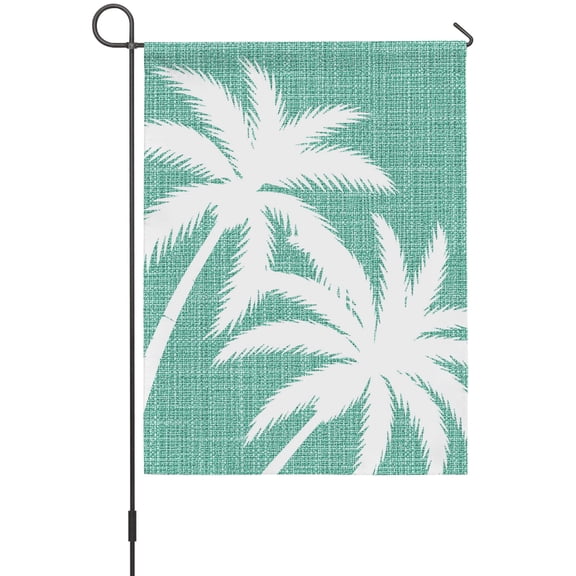 Teal Palm Tree Garden Flags For Outdoor, Summer Tropical Beach Country Tree Leaf Linen Texture Small Double Side Yard Flags Weather Proof Garden Decor for Lawn Outside Holiday 12 x 18 Inches