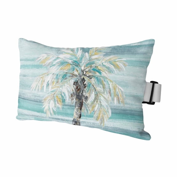 Teal Palm Tree Outdoor Pillows for Chaise Lounge Chair Waterproof Lumbar Pillows with Insert&Adjustable Elastic Strap Beach Headrest Pillow Seaside Coastal Tree Tropical Botanical Pool Pillow 11"x16"