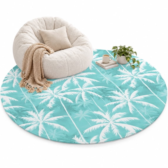 Teal Palm Trees Area Rug 4', Summer Coastal Tropical Country Beach Tree ...