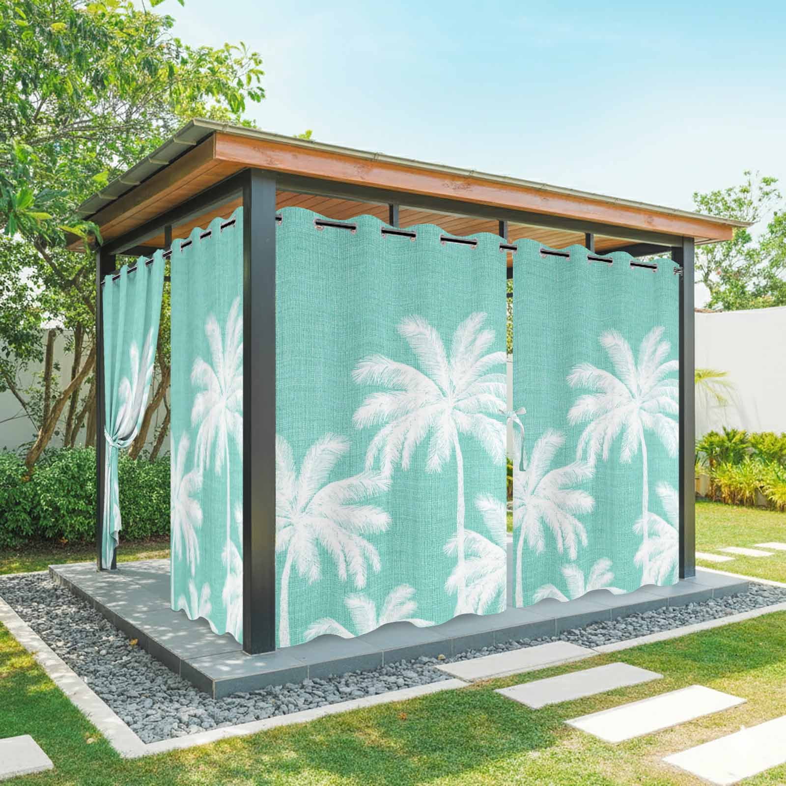 Teal Palm Trees Outdoor Curtains for Patio, Summer Beach Tropical Farmhouse Sunshade Privacy Drapes Grommet Waterproof Outside Curtains for Porch/Cabana/Balcony 54"x 108", 1 Panel