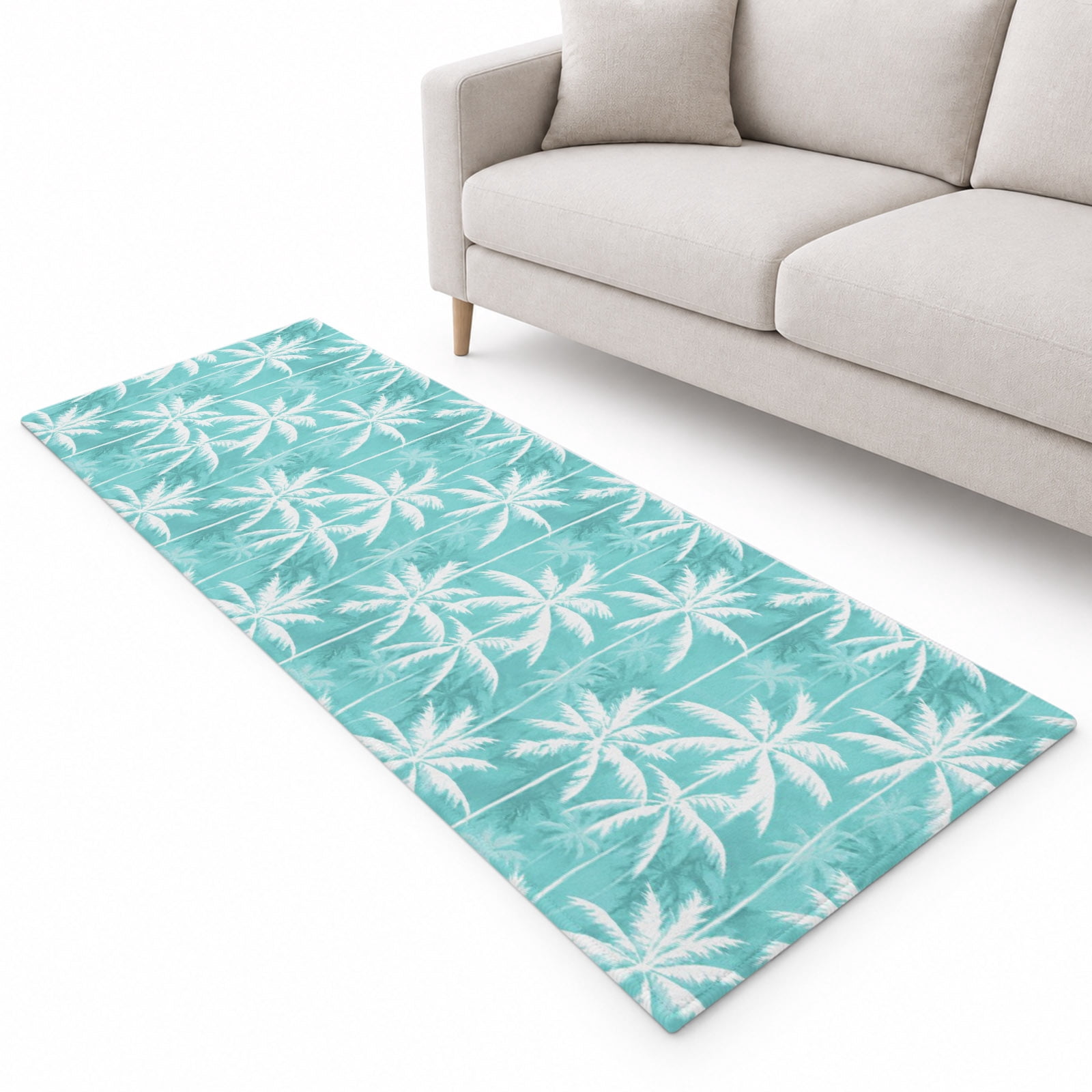 Teal Palm Trees Runner Rug 2.6'x8', Summer Coastal Tropical Country ...