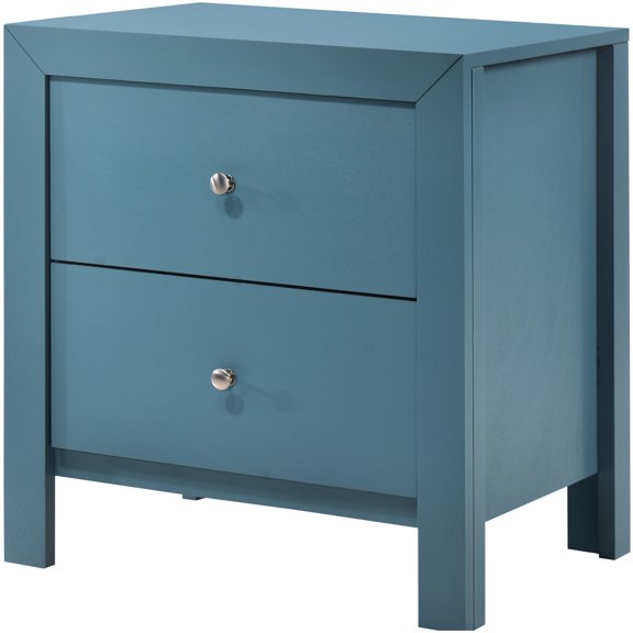 Compact Nightstand with Teal Color - Two Drawer Storage Function - Bedside Setting - Lasting Visual Impact
