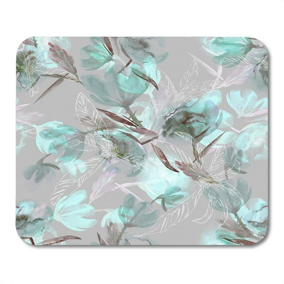 Teal Pattern Flowers Watercolor Brown Abstract Floral Color Water Mousepad Mouse Pad Mouse Mat 9x10 inch