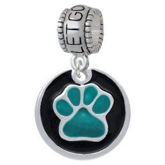 Teal Paw on Black Disc - Let Go Let God Charm Bead