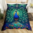 thumbnail image 1 of Teal Peacock Duvet Cover King Size,Elegant Bird Animal Bedding Set,Boho Magical Wildlife Comforter Cover Glitter Animal Feather Bedspread Cover Zipper 3 Pcs(No Comforter), 1 of 4