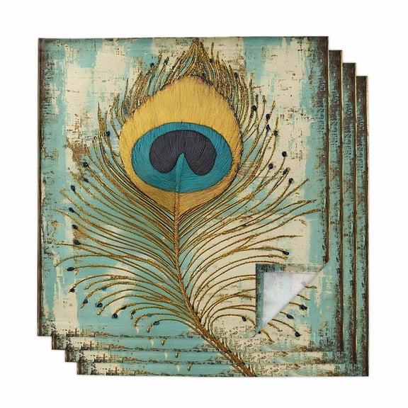 Teal Peacock Feathers Cloth Napkins, Retro Abstract Art Watercolor Washable and Reusable Dinner Napkins Set of 4, Table Napkin for Kitchen Party Birthday Wedding Hotel Housewarming 20"x20"