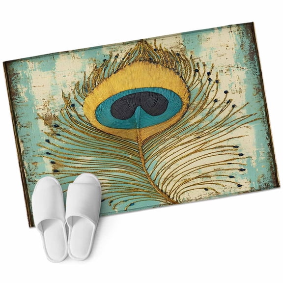Teal Peacock Feathers Large Area Rugs for Bedroom Living Room, Soft Non Slip Carpet Bedside Rug, Retro Abstract Art Watercolor Rectangular Floor Cover Kitchen Accent Rug 2'x3' for Dining Room/Office