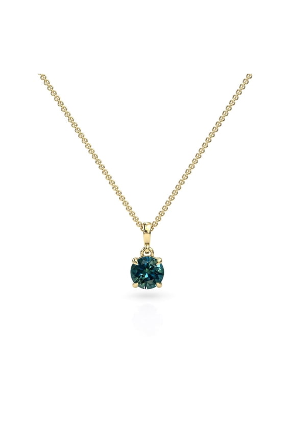 Teal Peacock Sapphire Solitaire Pendant, Round Necklace, Solid Silver, Gold, Or Platinum, Gift For Her, Anniversary Gift