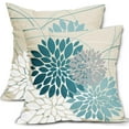 thumbnail image 1 of Teal Pillow Covers 18X18 Inch Teal Grey Gray Dahlia Flower Elegant Floral Line Outdoor DecorativeThrow Pillow Cases Farmhouse Decor for Home Couch Sofa Bed Square Linen Cushion Covers, Set of 2, 1 of 6