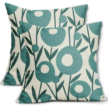 Teal Pillow Covers 18x18 Set of 2 Spring Summer Floral Minimalist Art Geometry Flower Modern Style Decorative Throw Pillow Cases Outdoor Farmhouse Decor for Sofa Couch Bed