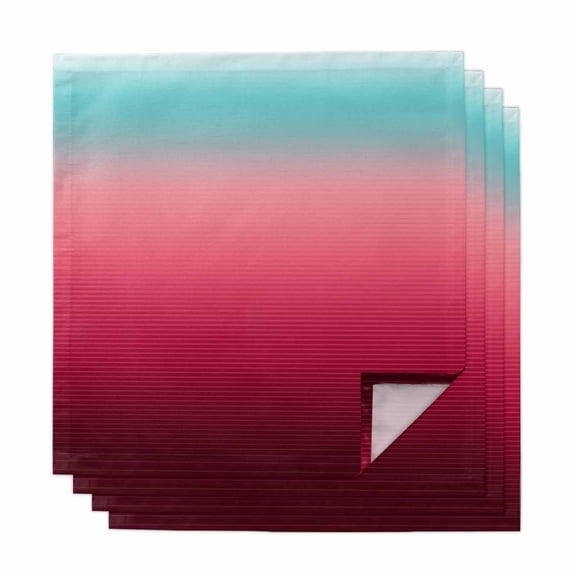 Teal Pimk Ombre Cloth Napkins, Modern Geometric Striped Abstract Art Washable and Reusable Dinner Napkins Set of 4, Table Napkin for Kitchen Party Birthday Wedding Hotel Housewarming 20"x20"