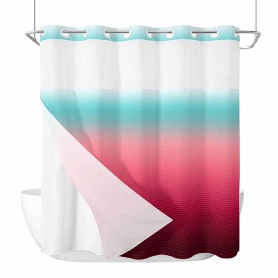 Teal Pimk Ombre No Hook Shower Curtain Waterproof,Bathroom Curtains with Snap in Liners and See Through Top Window,Modern Geometric Striped Abstract Art Hotel Style Bathtub Curtains Shower 72"Wx72"L