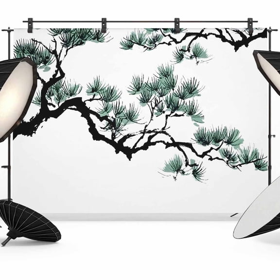 Teal Pine Tree Backdrop for Photoshoot, Photography Photo Studio Background Wall Backdrop, Farmhouse Botanical Country Back Drop Banner Panel for Portraits Wedding Party Live Streaming Decor 7x5Ft