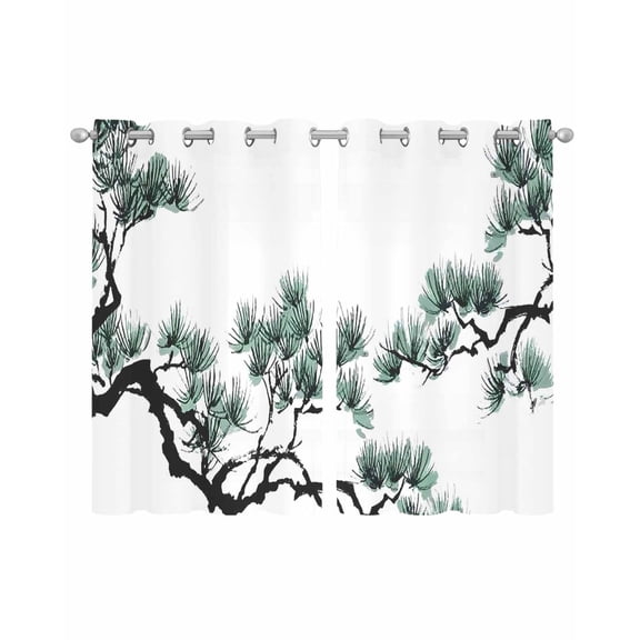 Teal Pine Tree Sheer Curtains 45 Inch Length 2 Panels Set for Living Room/Bedroom, Farmhouse Botanical Country Kitchen Curtains Grommet Semi-Sheer Curtains Drapes Voile Window Treatments 42"x45"x2