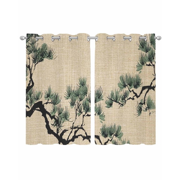 Teal Pine Tree Sheer Curtains 54 Inch Length 2 Panels Set for Living Room/Bedroom, Farmhouse Botanical Country Rustic Kitchen Curtains Grommet Semi-Sheer Curtains Drapes Window Treatments 42"x54"x2