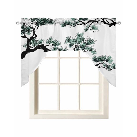 Teal Pine Tree Swag Valances for Windows, Small Curtains Drapes, Farmhouse Botanical Country Kitchen Window Curtains Over Sink Rod Pocket Window Treatment Valance for Bedroom/Bathroom 56"x36"