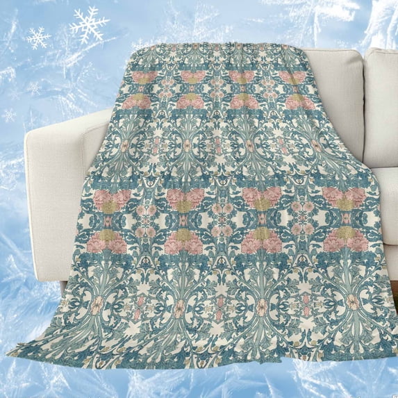 Teal Pink Cooling Blanket, Lightweight Breathable Summer Throw Blanket with Double Sided Cold Effect, Vintage Floral Watercolor Boho Ethnic Picnic Beach Blankets Bed Sheet for Hot Sleepers 40"x60"