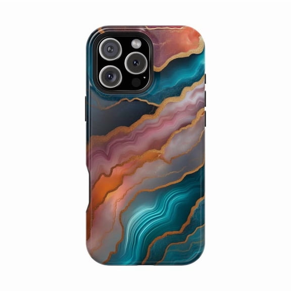 Teal Pink Geode Marble Waves Chic Crystal Artwork Case for iPhone 17 16 15 14 13 12 11 Pro Max