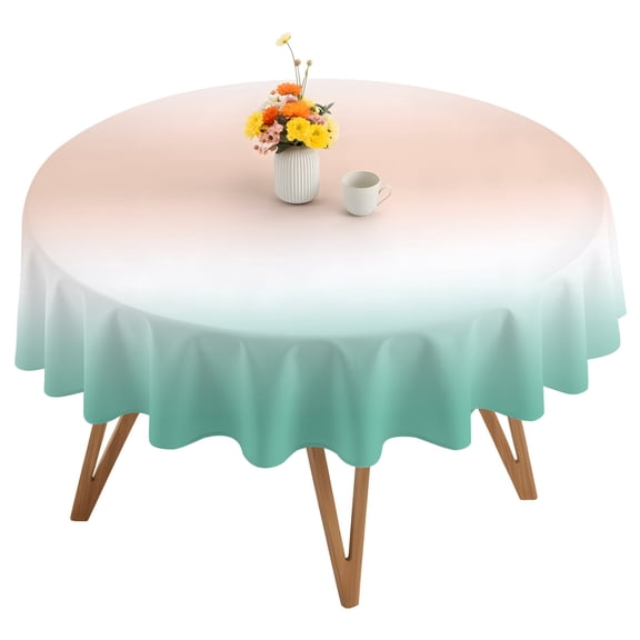 Teal Pink Gradient Round Tablecloth 54 inches Abstract Ombre Art Mint Green Peach Modern Waterproof Oil-Proof Table Cloth Round Table Cover for Holiday Party Picnic Dinner Decor Indoor Outdoor Use