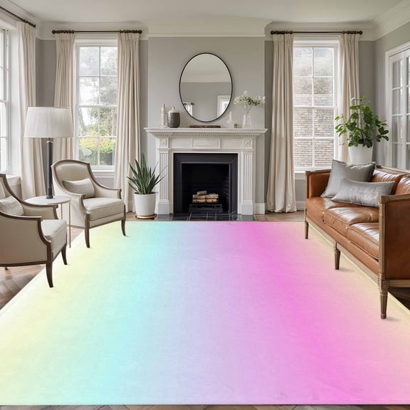 Teal Pink Ombre Area Rug 6x9 FT, Non Slip Living Room Throw Carpet, Modern Abstract Art Aesthetics Washable Soft Large Floor Carpet Non-Shedding Rug for Bedroom Dining Room Play Room
