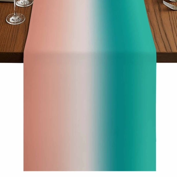 Teal Pink Ombre Burlap Cotton Table Runner 16x72 Inches Long, Modern Gradient Abstract Art Farmhouse Table Runners, Outdoor Dining Tablecloths Decor for Baby Shower/Party/Wedding