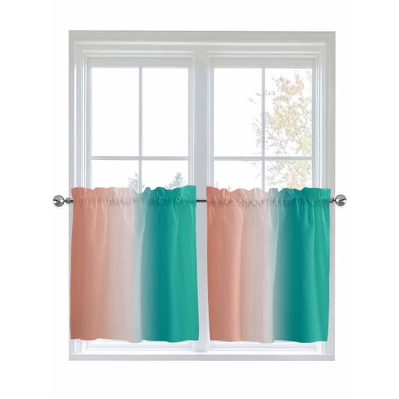 Teal Pink Ombre Half Window Curtains 24 Inches Long, Modern Abstract Art Gradient Window Treatment Curtain Drapes, Short Curtains Tiers for Kitchen Over Sink, 27.5"x24", 2 Panels