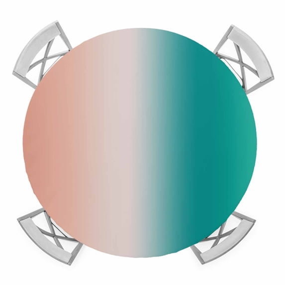 Teal Pink Ombre Round Fitted Tablecloth with Elastic Edge, Waterproof Table Cloth Table Cover for 45"-54" Tables, Modern Abstract Art Gradient Tablecloths for Dining Picnic Indoor Outdoor
