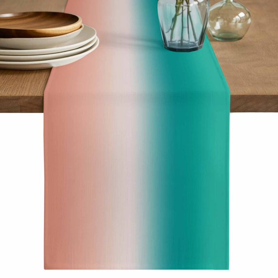 Teal Pink Ombre Table Runner 70 Inches, Modern Gradient Abstract Art Bed Runner Dresser Scarves Tabletop for Indoor Outdoor Parties/Ceremony/Banquet, 13" x 70"