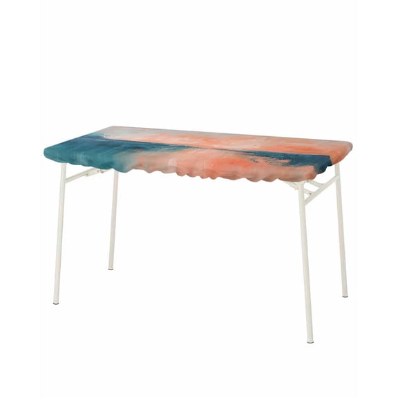 Teal Pink Rectangle Tablecloth, Waterproof Elastic Fitted Table Covers for 8 Foot Tables, 32x96inch Decorative Tablecloths for Picnic, Camping, Outdoor, Modern Abstract Ombre Oil Painting Aesthetic