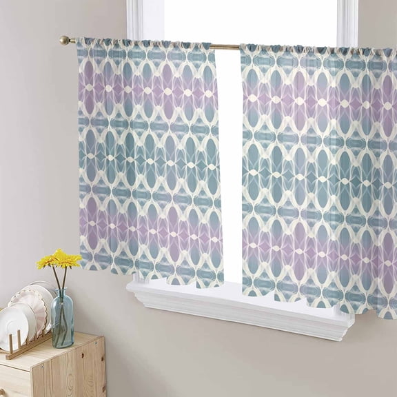Teal Pink Sheer Curtains 54 Inch Length 2 Panels Set for Living Room/Bedroom, Modern Abstract Geometric Semi Curtain Sheers Drapes Rod Pocket Curtains Window Treatment Set 52''x54''x2