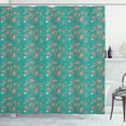 thumbnail image 1 of Teal and Pink Shower Curtain, Abstract Flowers with Pink and White Dots Swirls Little Leaves, Fabric Bathroom Set with Hooks, 69W X 70L Inches, Teal Pale Pink and White, by Ambesonne, 1 of 3