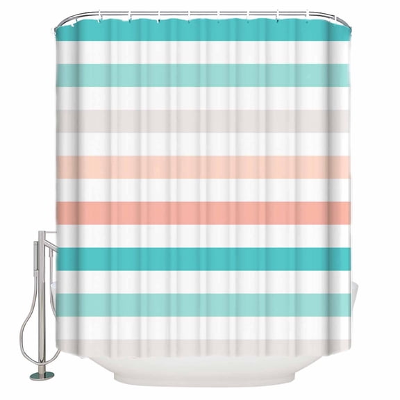 Teal Pink Striped Bathroom Shower Curtains with 12 Hooks Polyester Waterproof Shower Curtain for Stalls and Bathtubs Farmhouse Stripes Simple Art Decorative Bathroom Privacy Curtain 72x72 Inches