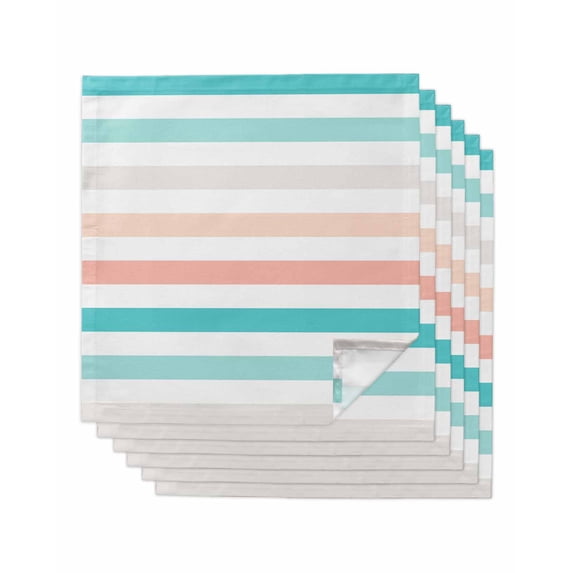Teal Pink Striped Cloth Napkins Set of 6 Reusable Dinner Napkins, Farmhouse Stripes Simple Art Cocktail Napkin Washable Table Napkins for Wedding/Holiday Party/Baby Shower 20"x20"