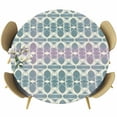 thumbnail image 1 of Teal Pink Table Cloth, Round Fitted Tablecloths with Elastic Edge, Modern Abstract Geometric Wipeable Waterproof Table Cover for Kitchen Wedding 45-54 Inches, 1 of 4