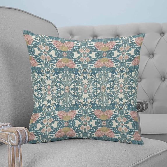 Teal Pink Throw Pillow Covers, Soft Pillowcases with Invisible Zipper, Vintage Floral Watercolor Boho Ethnic Decorative Square Pillow Cushion Covers for Living Room Couch Sofa Bed 26x26 Inches