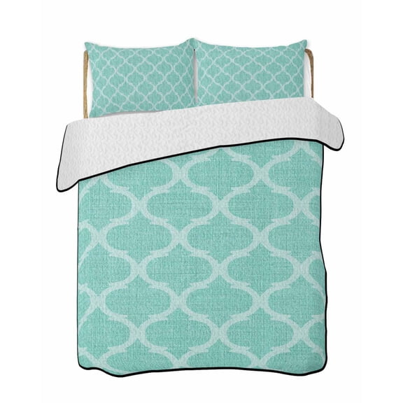 Teal Plaid Quilts Bedding Set California King Retro Country Moroccan National Geometrical Plaid Lightweight Quilted Bedspread 3 Piece Bed Quilt with 2 Pillow Shams All Season for Bedroom 96" x 106"