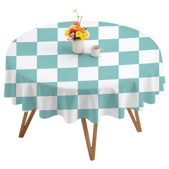Teal Plaid Round Tablecloth 54 inches Modern Checkerboard Plaid Repeating Pattern Waterproof Oil-Proof Table Cloth Round Table Cover for Holiday Party Picnic Dinner Decor Indoor and Outdoor Use