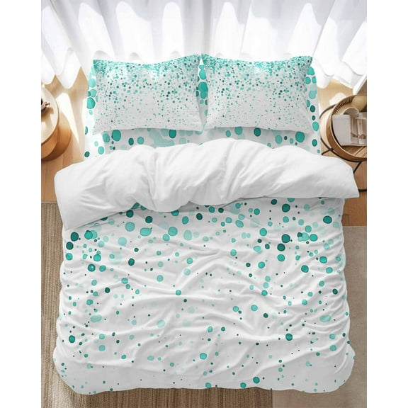 Teal Polka Dot Bedding Duvet Cover Set Full Size 4 Pieces Watercolor Teal Gradient Abstract Modern Bedding Set with Zipper Closure, 1 Comforter Cover 86x86 Inches 1 Flat Sheet & 2 Pillow Cases