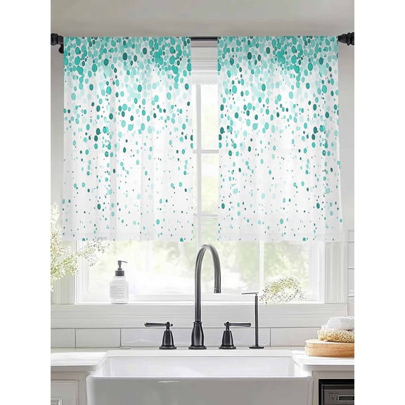 Teal Polka Dot Sheer Curtains 54 Inches Long 2 Panels Watercolor Teal Gradient Light Filtering Semi Sheer Window Curtains Drapes for Bedroom Living Room 52"x54"