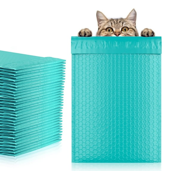 Teal Poly Bubble Mailers, Padded Self Seal Envelopes, 25 Count, 7.25 x 11 in